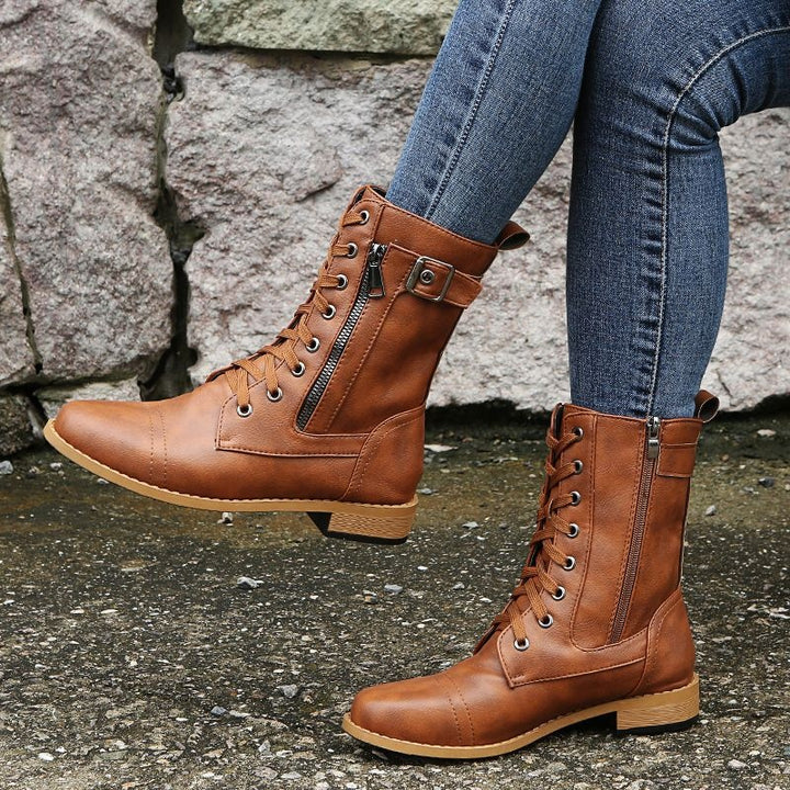 Liliana | Botas Militares Mulher Atacadores Fecho Lateral