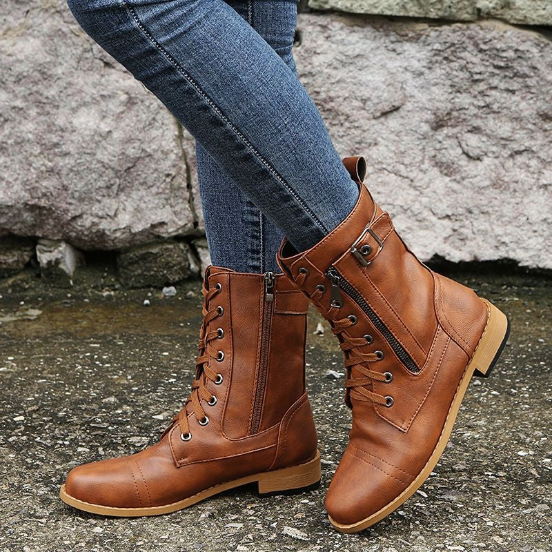 Liliana | Botas Militares Mulher Atacadores Fecho Lateral