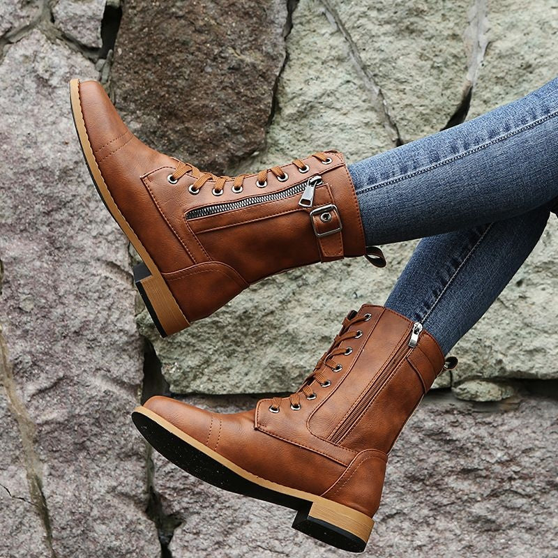 Liliana | Botas Militares Mulher Atacadores Fecho Lateral