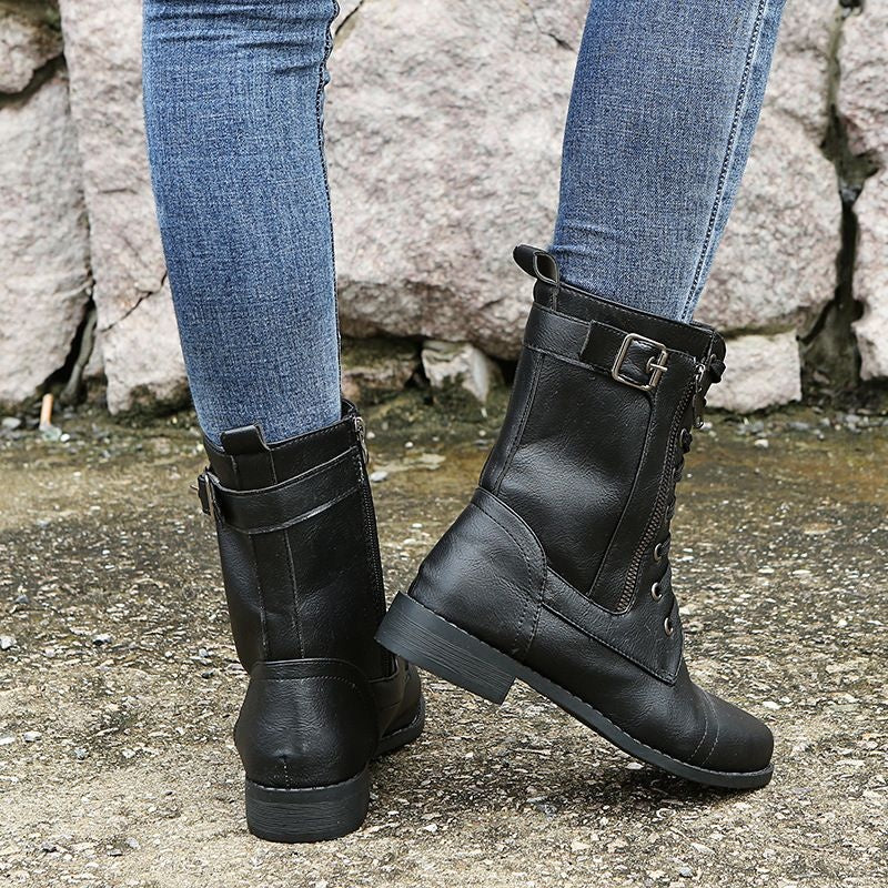 Liliana | Botas Militares Mulher Atacadores Fecho Lateral