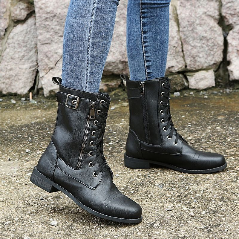 Liliana | Botas Militares Mulher Atacadores Fecho Lateral