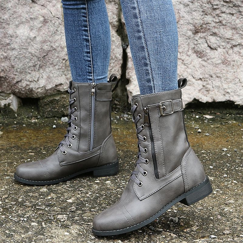 Liliana | Botas Militares Mulher Atacadores Fecho Lateral