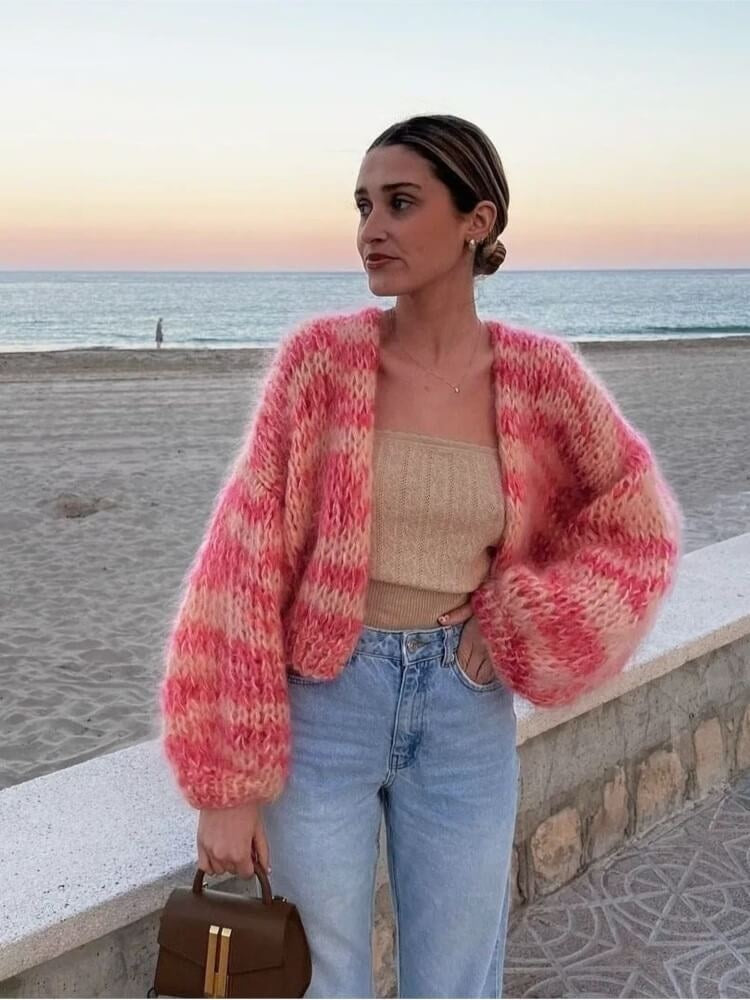 Liliana | Camisola de Lã Mulher Riscas Oversize Malha Grossa