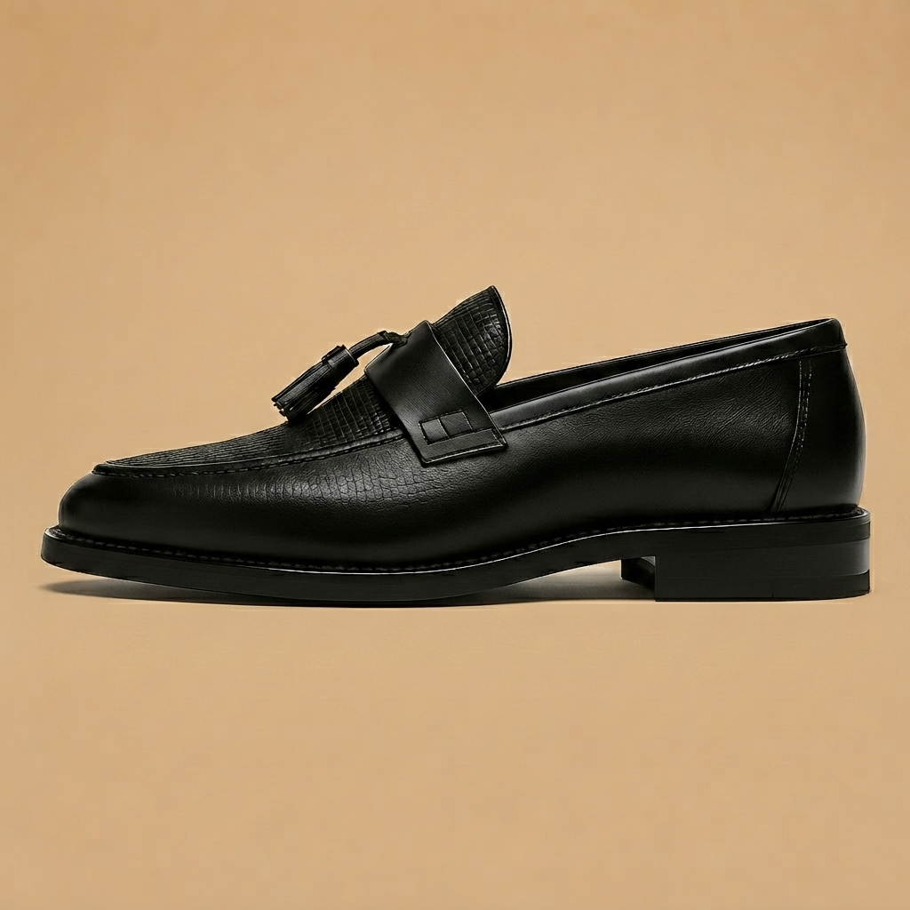 Loafers de Couro com Borlas Homem Textura Trançada