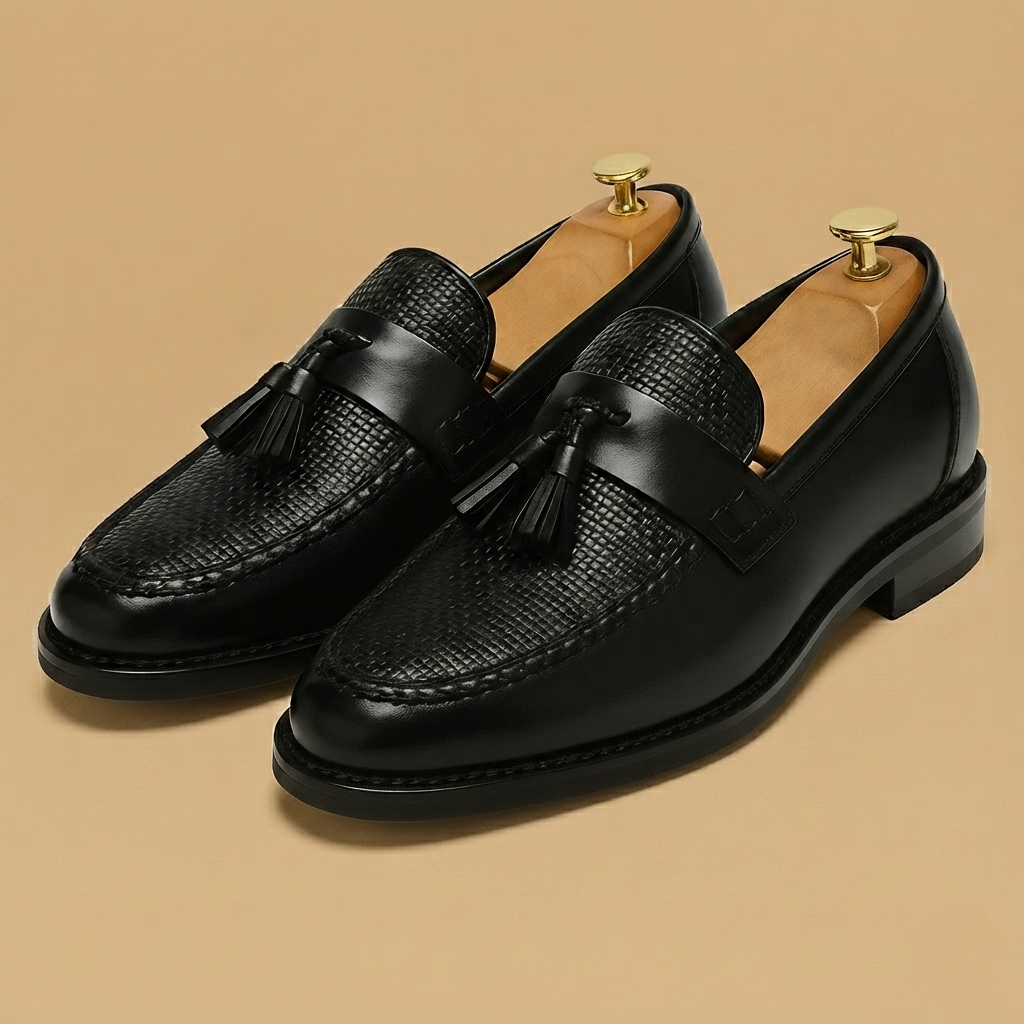 Loafers de Couro com Borlas Homem Textura Trançada