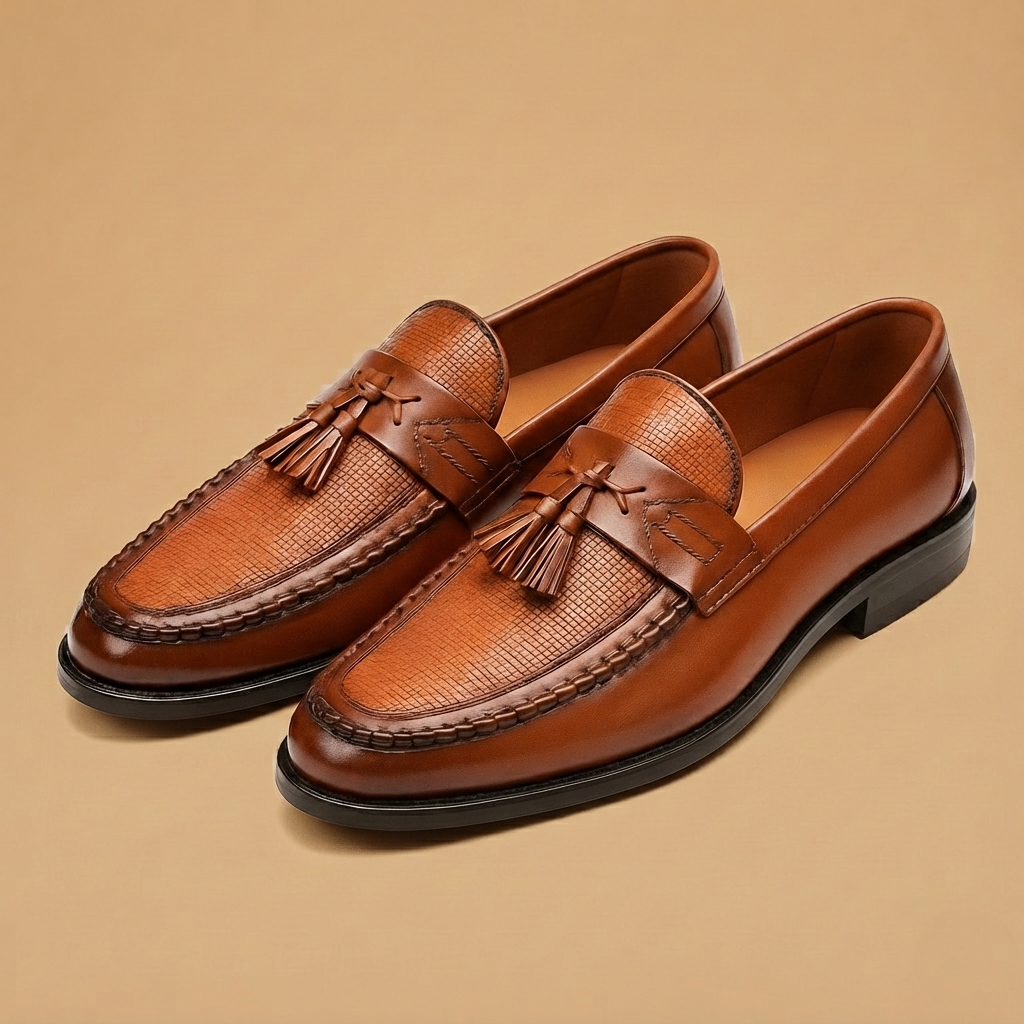 Loafers de Couro com Borlas Homem Textura Trançada