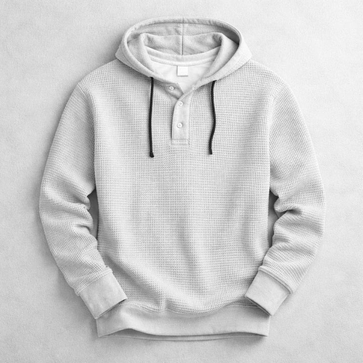 Lourenço | Hoodie Homem Tecido Waffle com Capuz e Botões