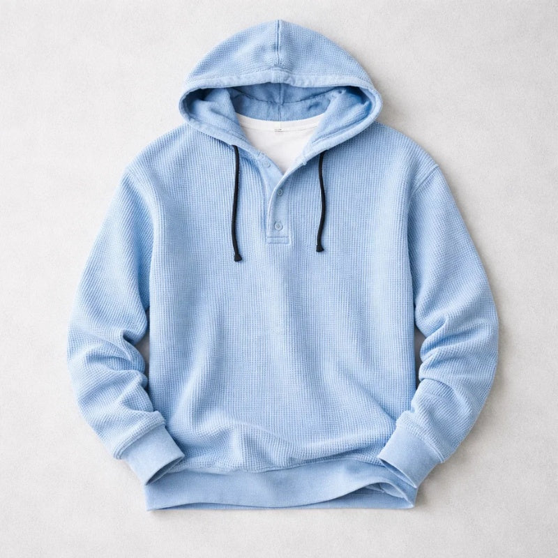 Lourenço | Hoodie Homem Tecido Waffle com Capuz e Botões