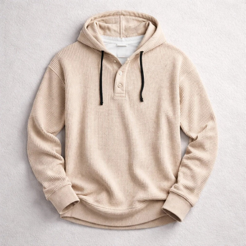 Lourenço | Hoodie Homem Tecido Waffle com Capuz e Botões