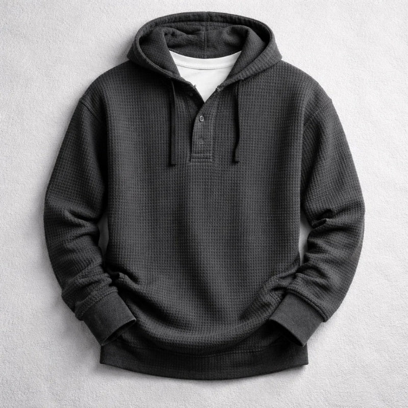 Lourenço | Hoodie Homem Tecido Waffle com Capuz e Botões