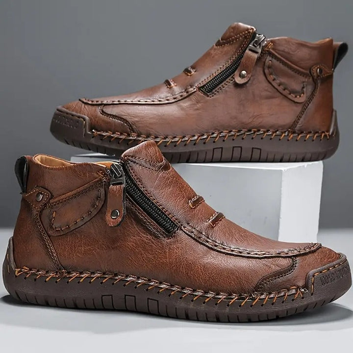 Luís | Sapatos Ortopédicos Homem Pele Fecho Lateral Costura Manual