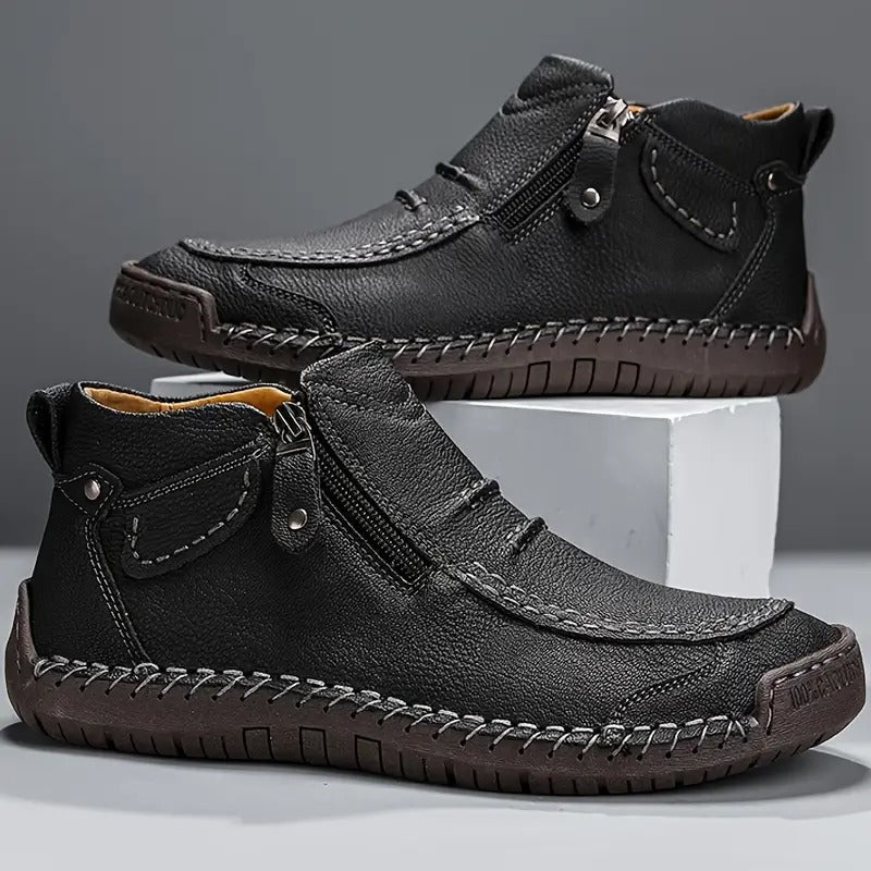 Luís | Sapatos Ortopédicos Homem Pele Fecho Lateral Costura Manual