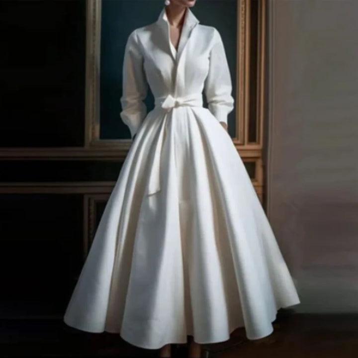 Madalena | Vestido para Casamento Mulher Manga Comprida Saia Evasê