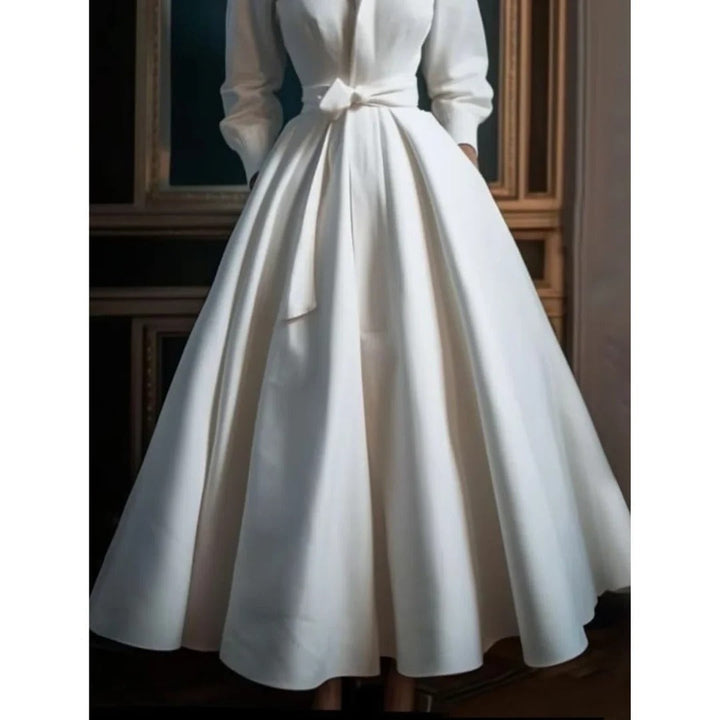 Madalena | Vestido para Casamento Mulher Manga Comprida Saia Evasê