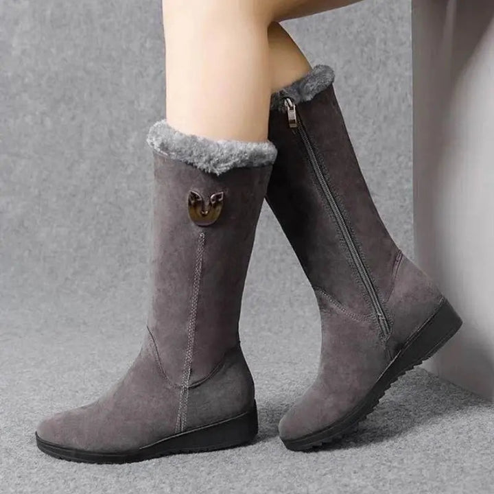 Margarida | Botas de Neve de Camurça Mulher Forro Quente Cano Médio