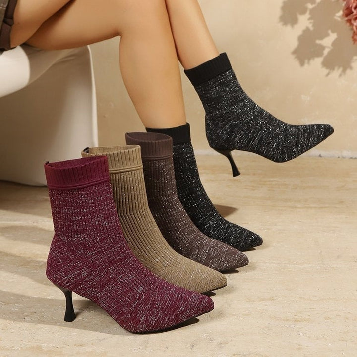 Margarida | Botins de Malha com Salto Mulher Bico Fino