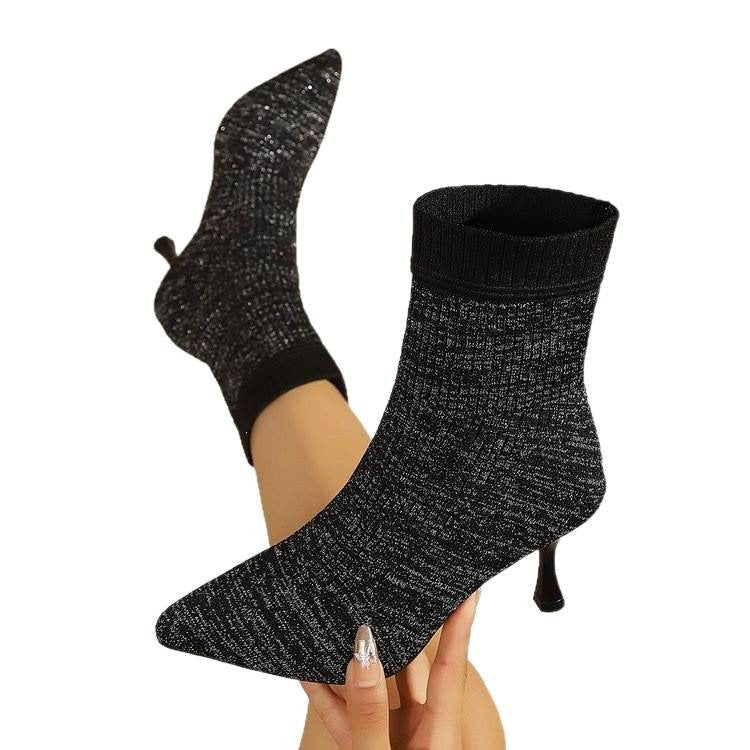 Margarida | Botins de Malha com Salto Mulher Bico Fino