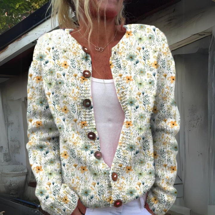 Margarida | Casaco de Malha Estampado Floral Mulher Botões