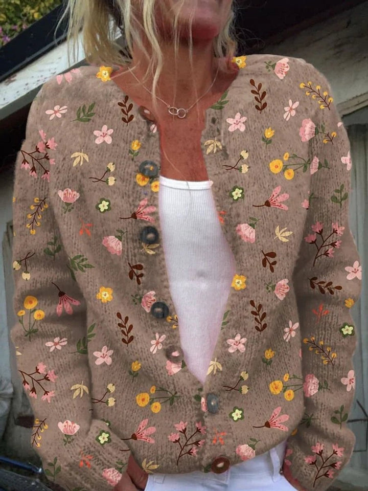 Margarida | Casaco de Malha Estampado Floral Mulher Botões