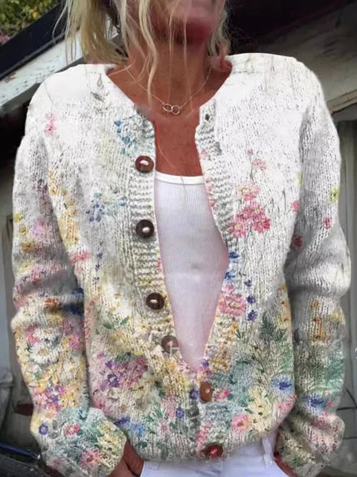 Margarida | Casaco de Malha Estampado Floral Mulher Botões