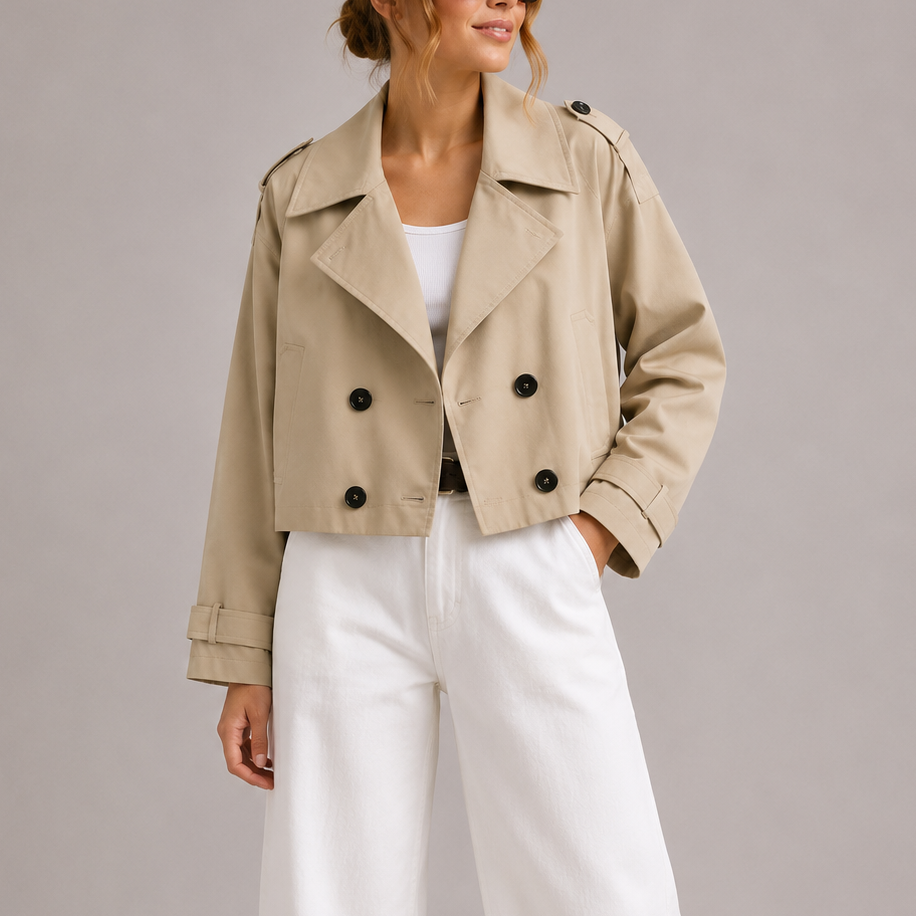 Margarida | Trench Coat Curto Mulher Dupla Botonadura