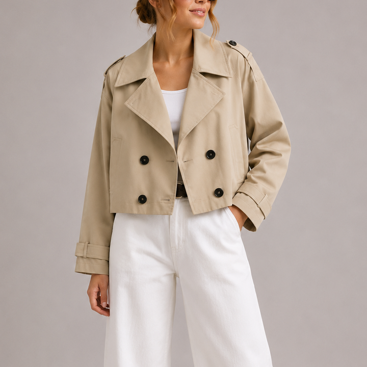 Margarida | Trench Coat Curto Mulher Dupla Botonadura