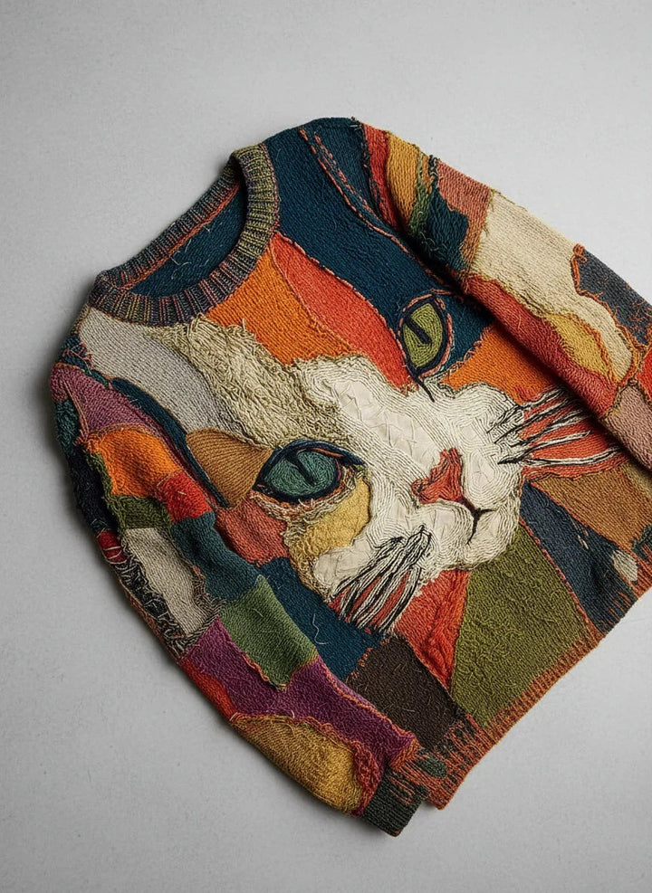 Maria | Camisola de Malha Estampada Gato Mulher Manga Comprida