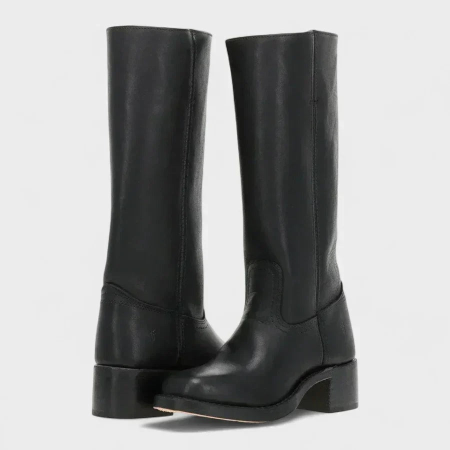 Mariana | Botas de Couro Cano Alto Mulher Salto Bloco