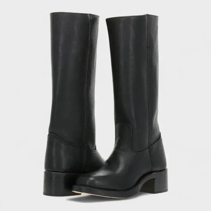 Mariana | Botas de Couro Cano Alto Mulher Salto Bloco