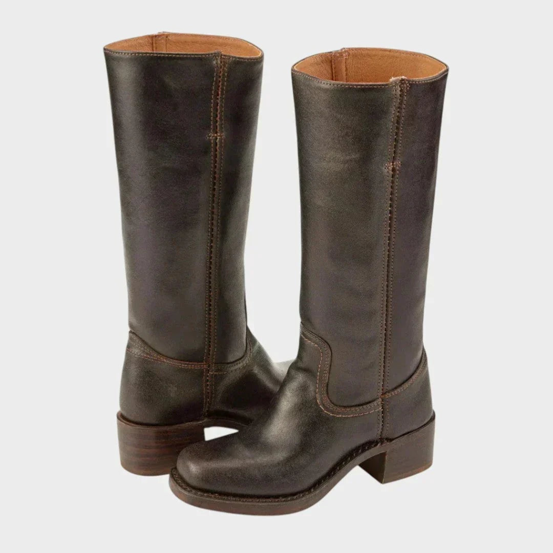 Mariana | Botas de Couro Cano Alto Mulher Salto Bloco