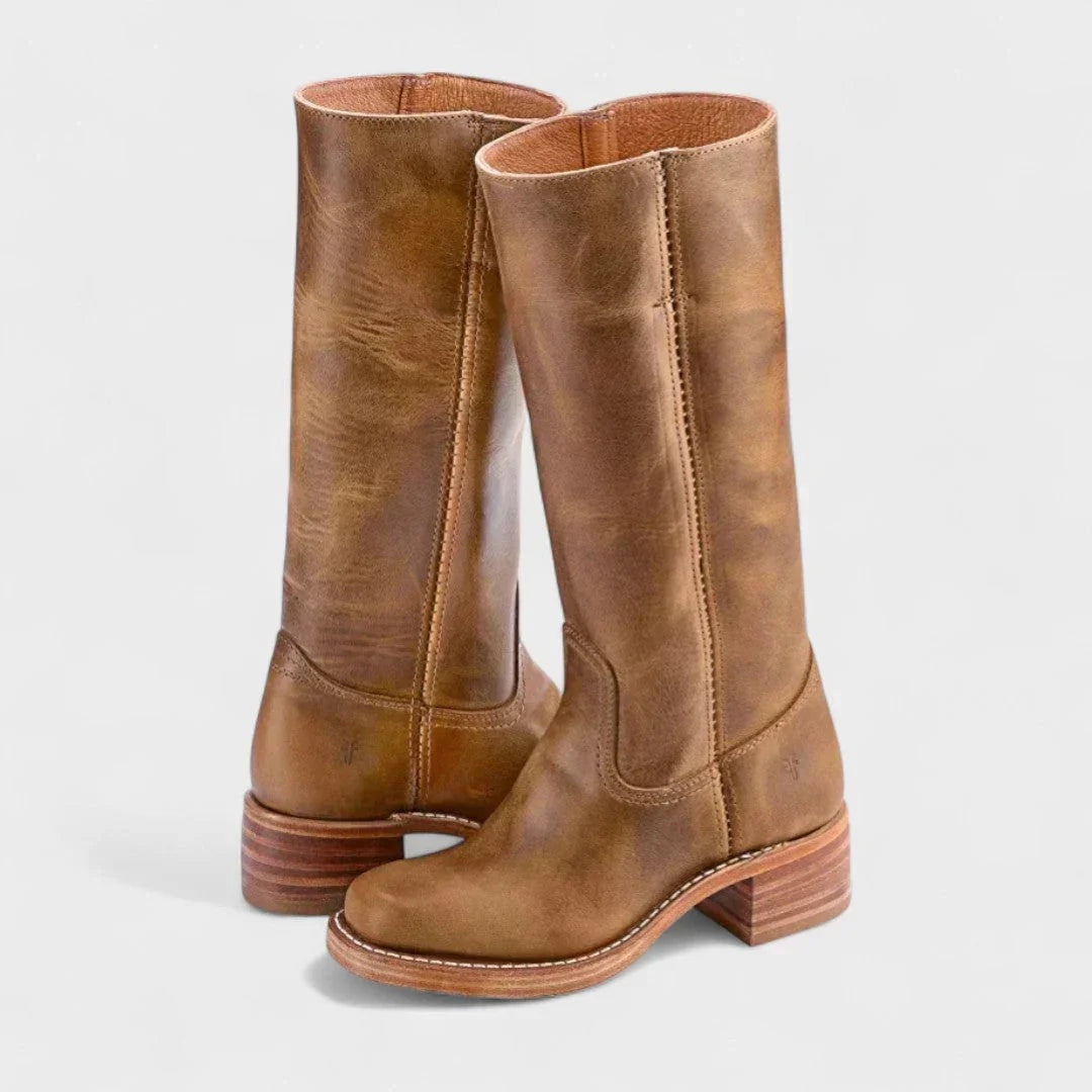 Mariana | Botas de Couro Cano Alto Mulher Salto Bloco