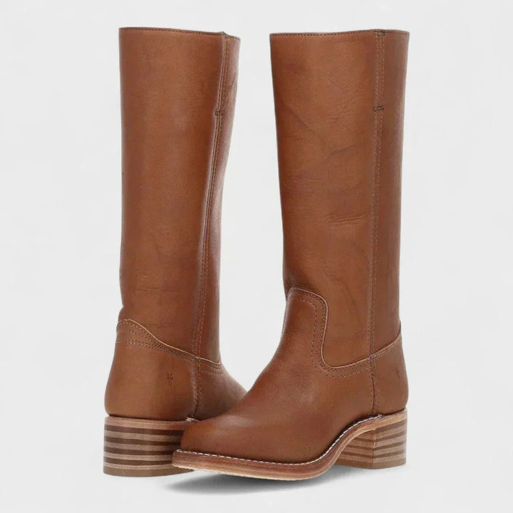 Mariana | Botas de Couro Cano Alto Mulher Salto Bloco
