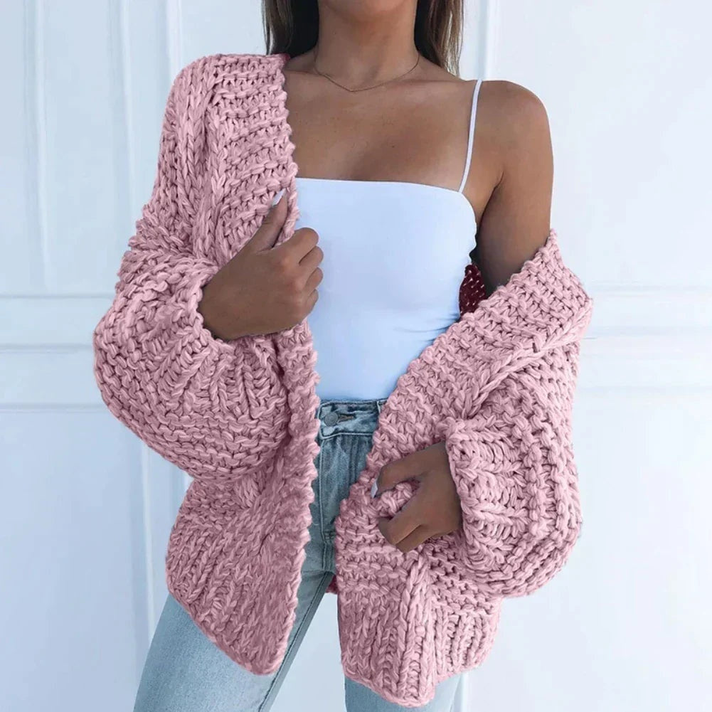 Mariana | Casaco de Malha Grosso Mulher Oversize Aberto