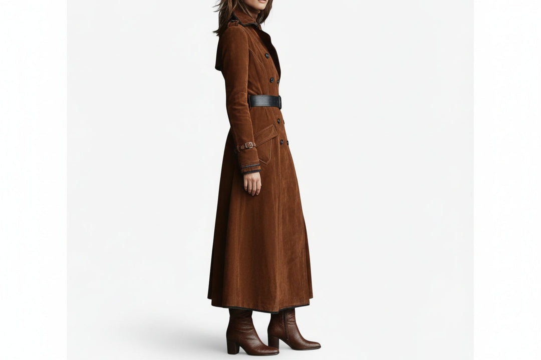 Mariana | Trench Coat de Camurça Comprido Mulher Duplo Botão