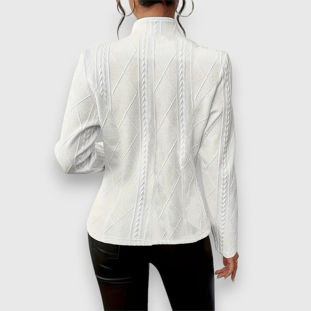 Marta | Camisola com Fecho Mulher Efeito Tricô Gola Alta Manga Longa