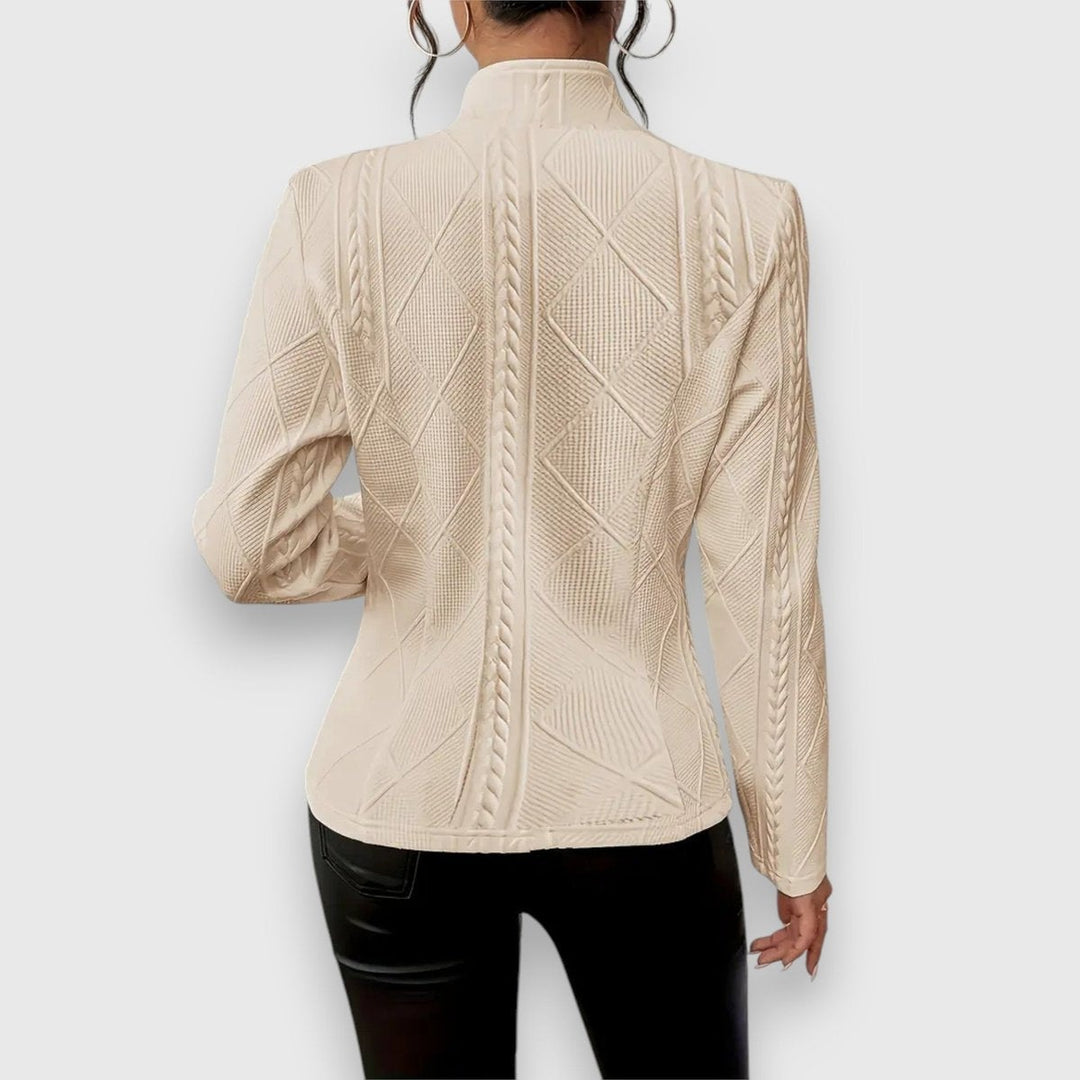 Marta | Camisola com Fecho Mulher Efeito Tricô Gola Alta Manga Longa