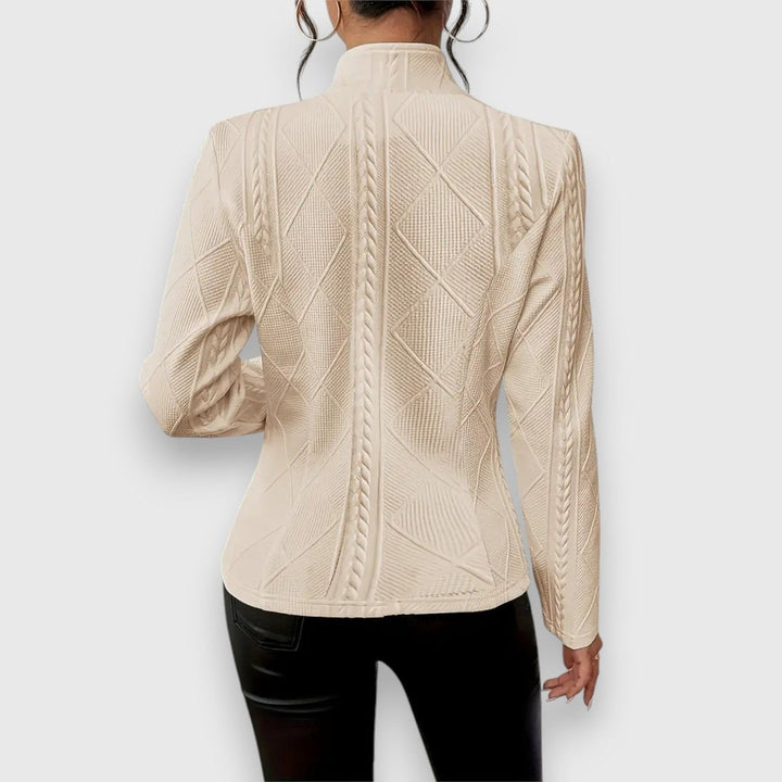 Marta | Camisola com Fecho Mulher Efeito Tricô Gola Alta Manga Longa