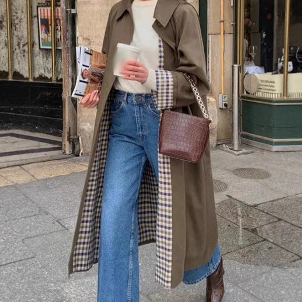Marta | Gabardina Comprida Mulher Oversize Forro Xadrez