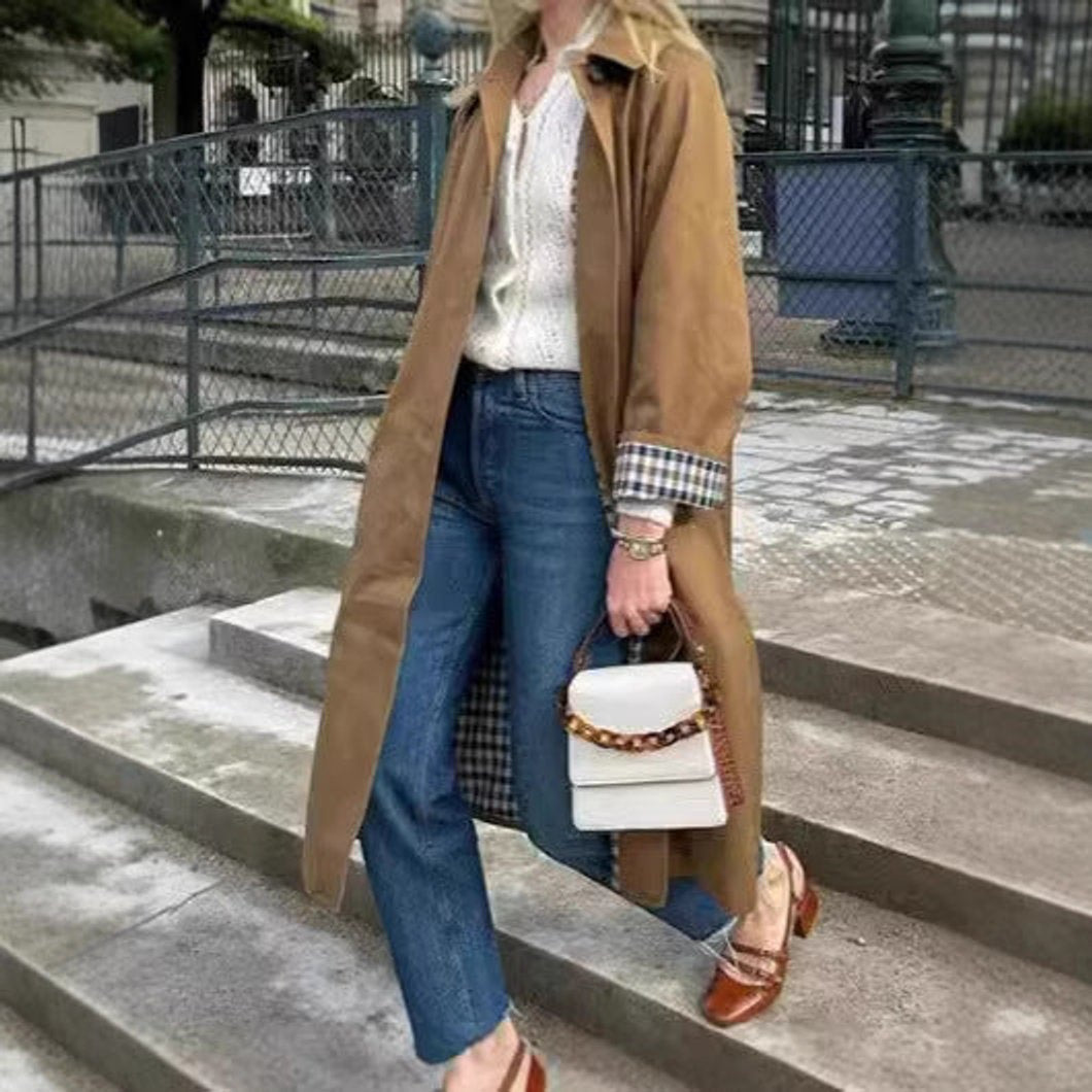 Marta | Gabardina Comprida Mulher Oversize Forro Xadrez
