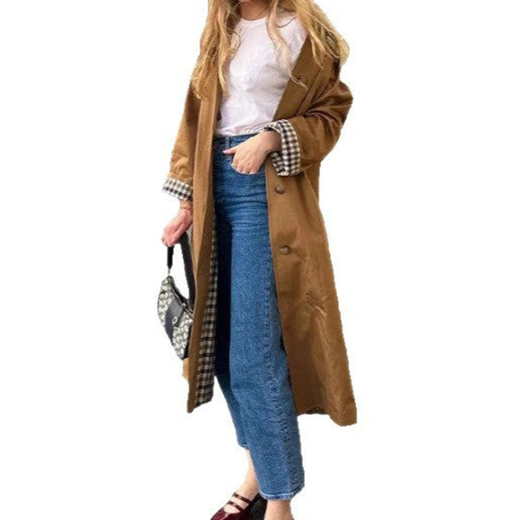 Marta | Gabardina Comprida Mulher Oversize Forro Xadrez