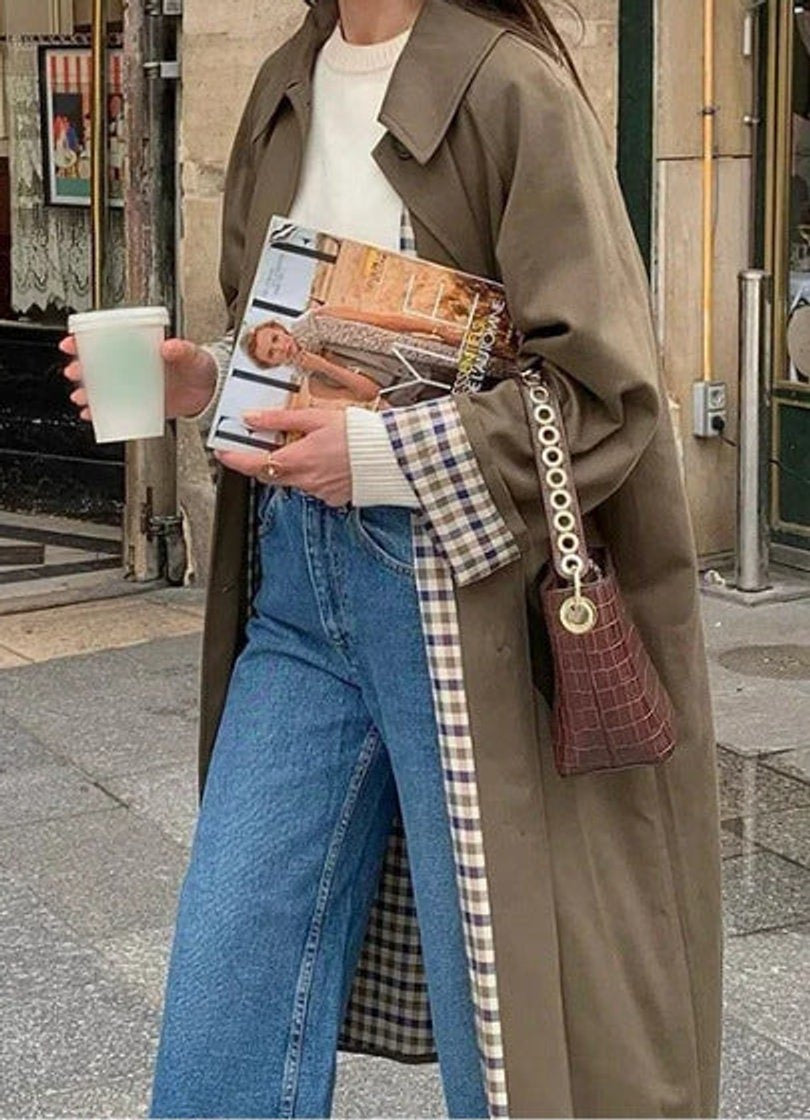 Marta | Gabardina Comprida Mulher Oversize Forro Xadrez