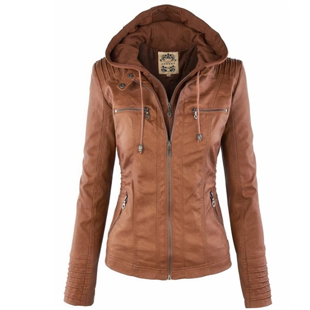 Matilde | Casaco de Couro Sintético Mulher Biker com Capuz