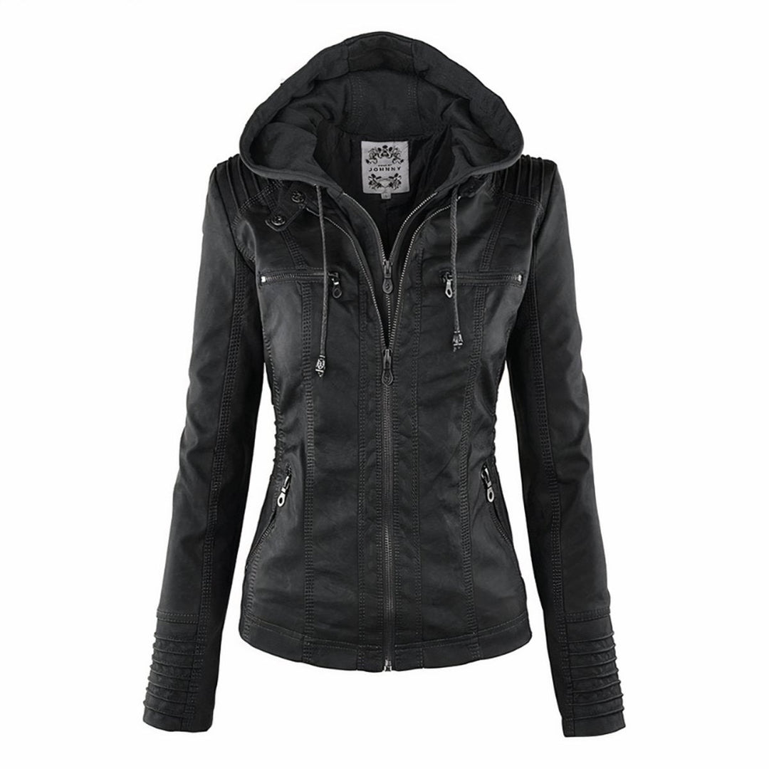 Matilde | Casaco de Couro Sintético Mulher Biker com Capuz