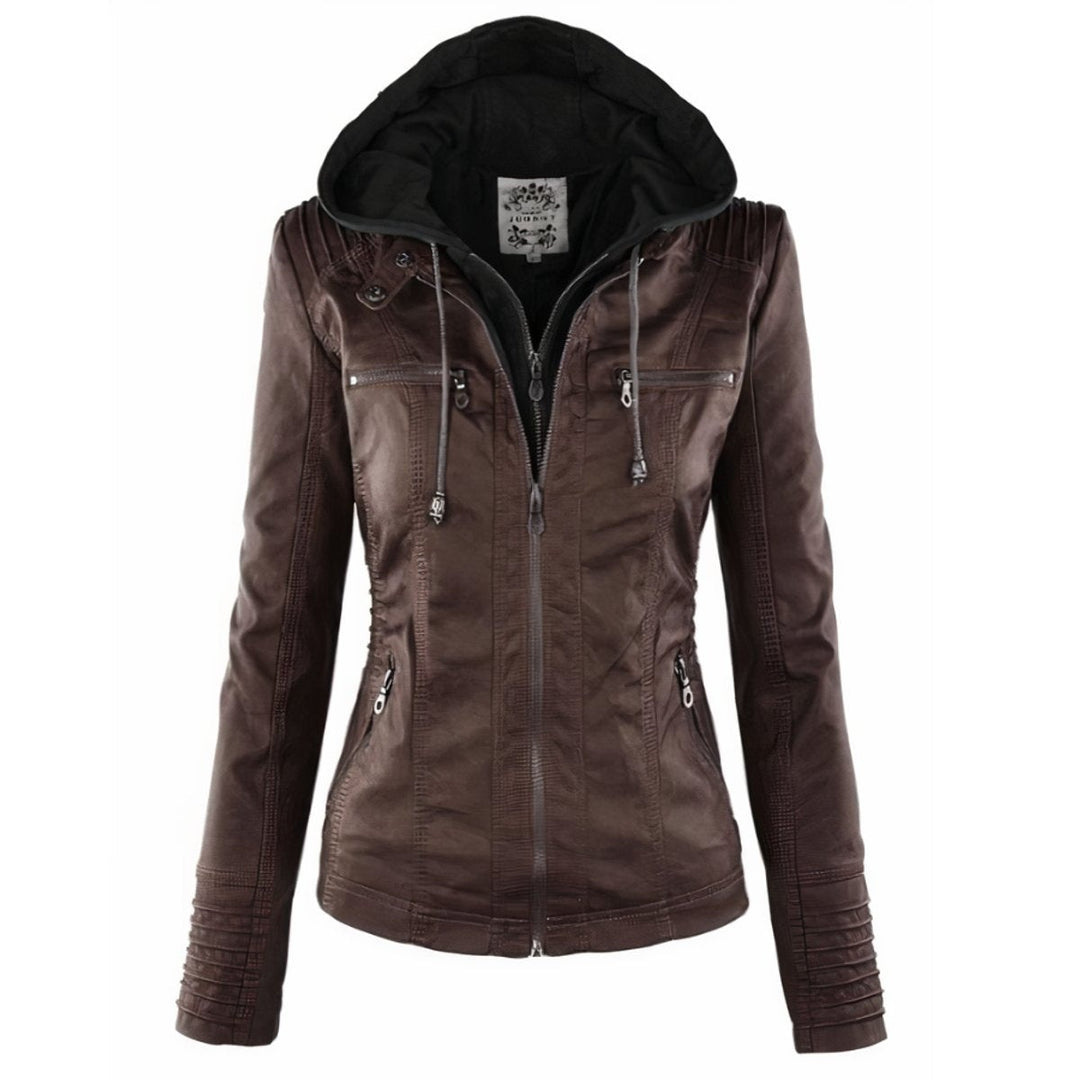 Matilde | Casaco de Couro Sintético Mulher Biker com Capuz