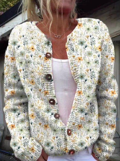 Matilde | Casaco de Malha Estampado Floral Mulher Manga Longa