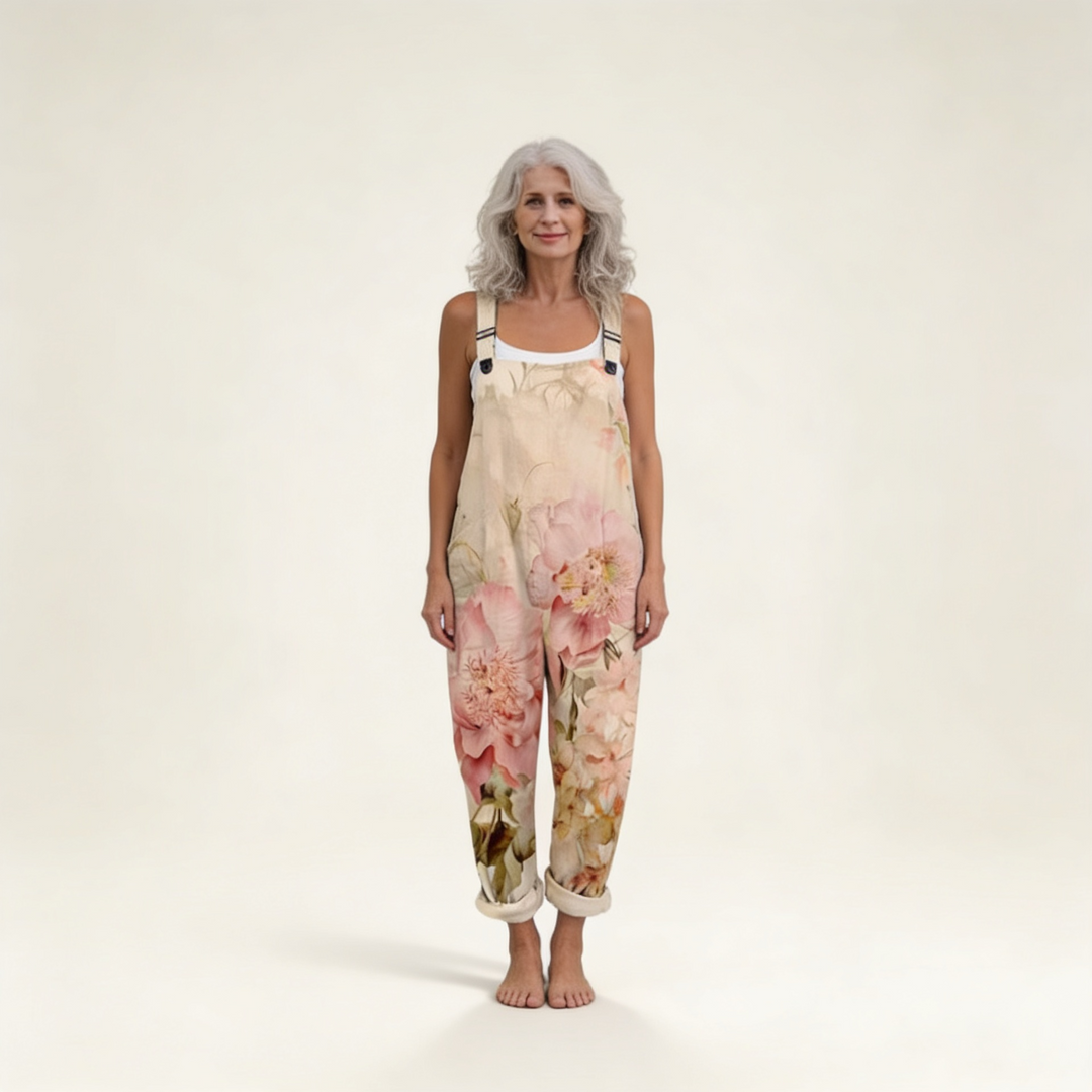Matilde | Jardineiras Estampado Floral Mulher Perna Larga com Bolsos
