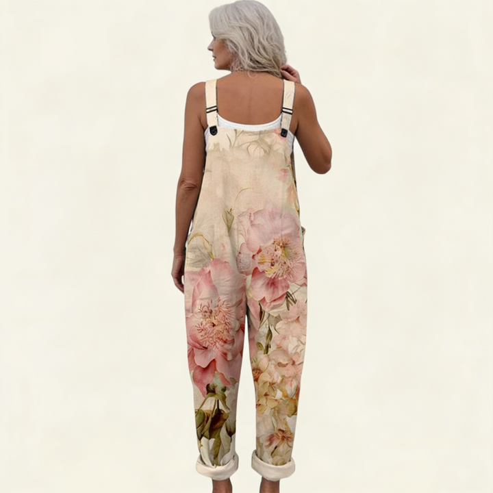 Matilde | Jardineiras Estampado Floral Mulher Perna Larga com Bolsos