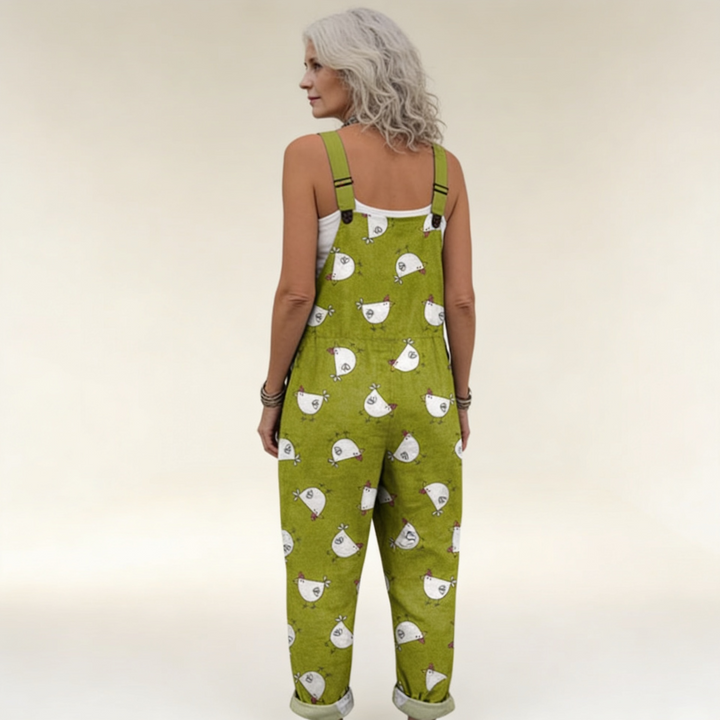 Matilde | Jardineiras Estampado Floral Mulher Perna Larga com Bolsos