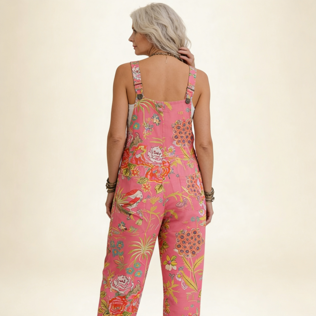 Matilde | Jardineiras Estampado Floral Mulher Perna Larga com Bolsos