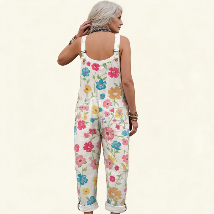Matilde | Jardineiras Estampado Floral Mulher Perna Larga com Bolsos